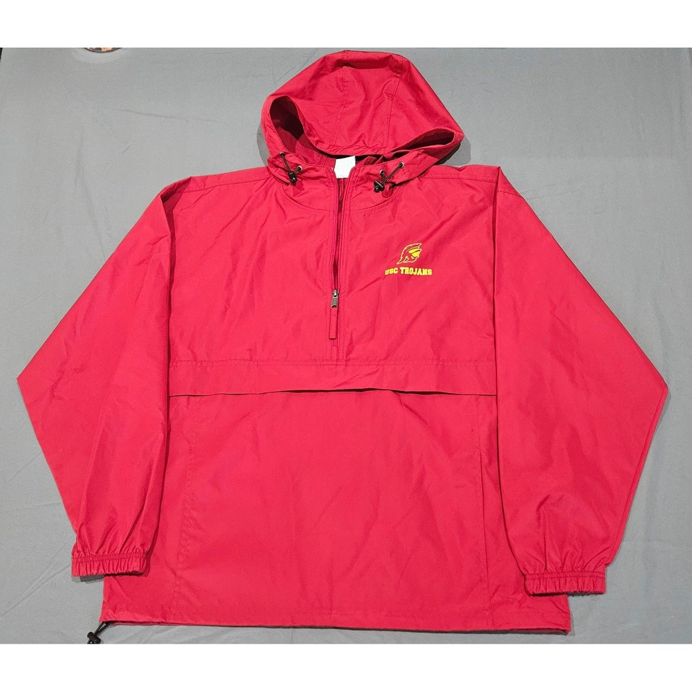 Champion USC Trojans Windbreaker Men Large Red Excellent Half-Zip Hooded CB1012